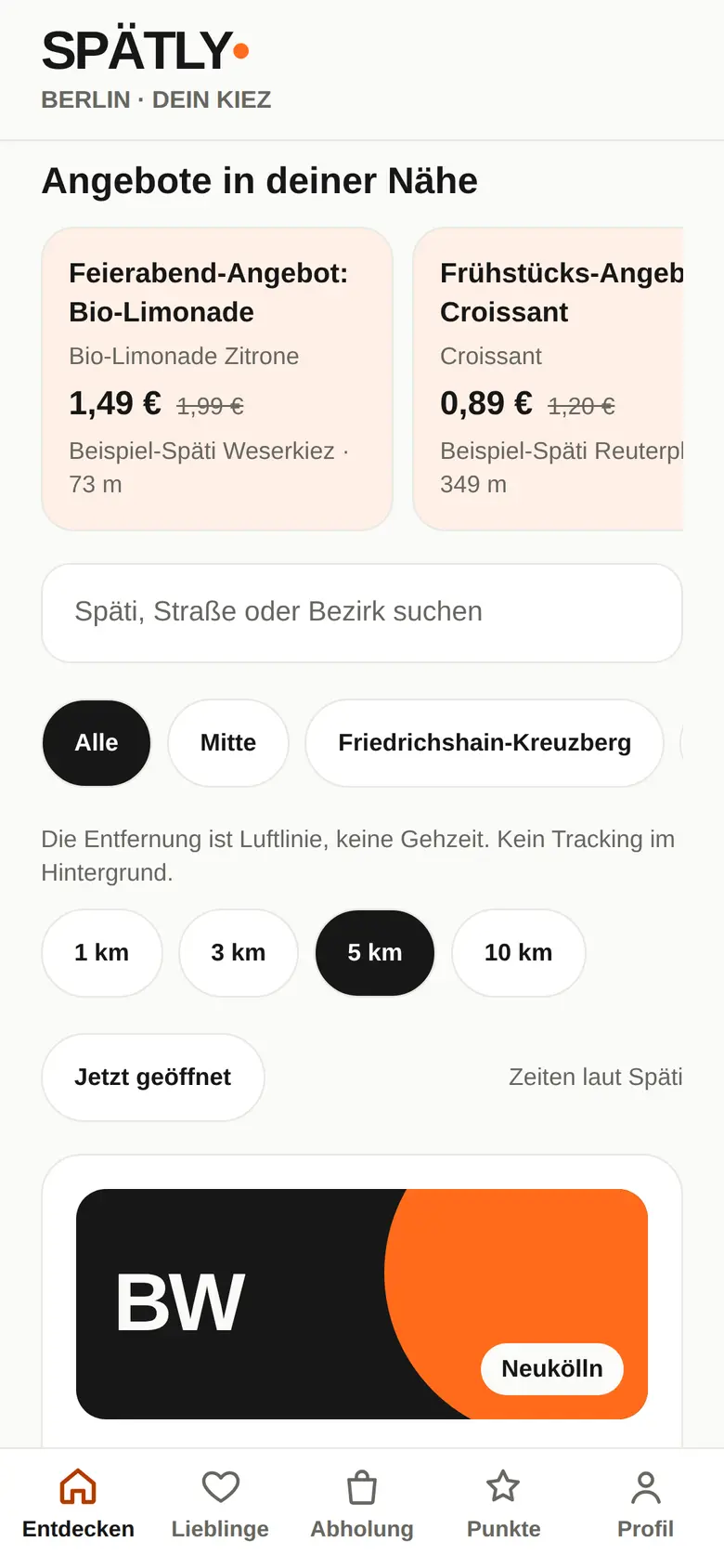 Die SPÄTLY-App: Spätis und Angebote in Berlin (Beispieldaten)