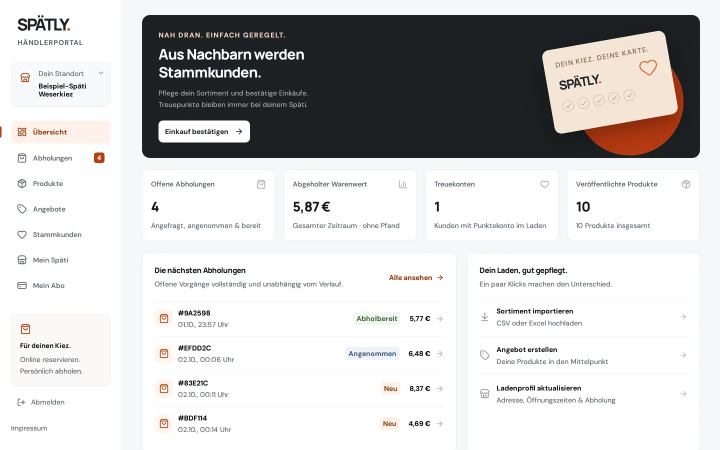 Das SPÄTLY-Händlerportal: Übersicht mit Abholungen, Angeboten und Kennzahlen